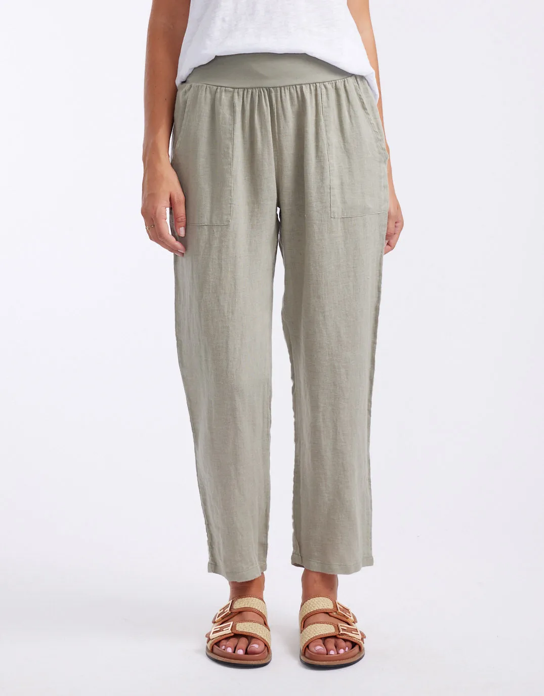 Sybil Jersey Waist Linen Pants - Khaki