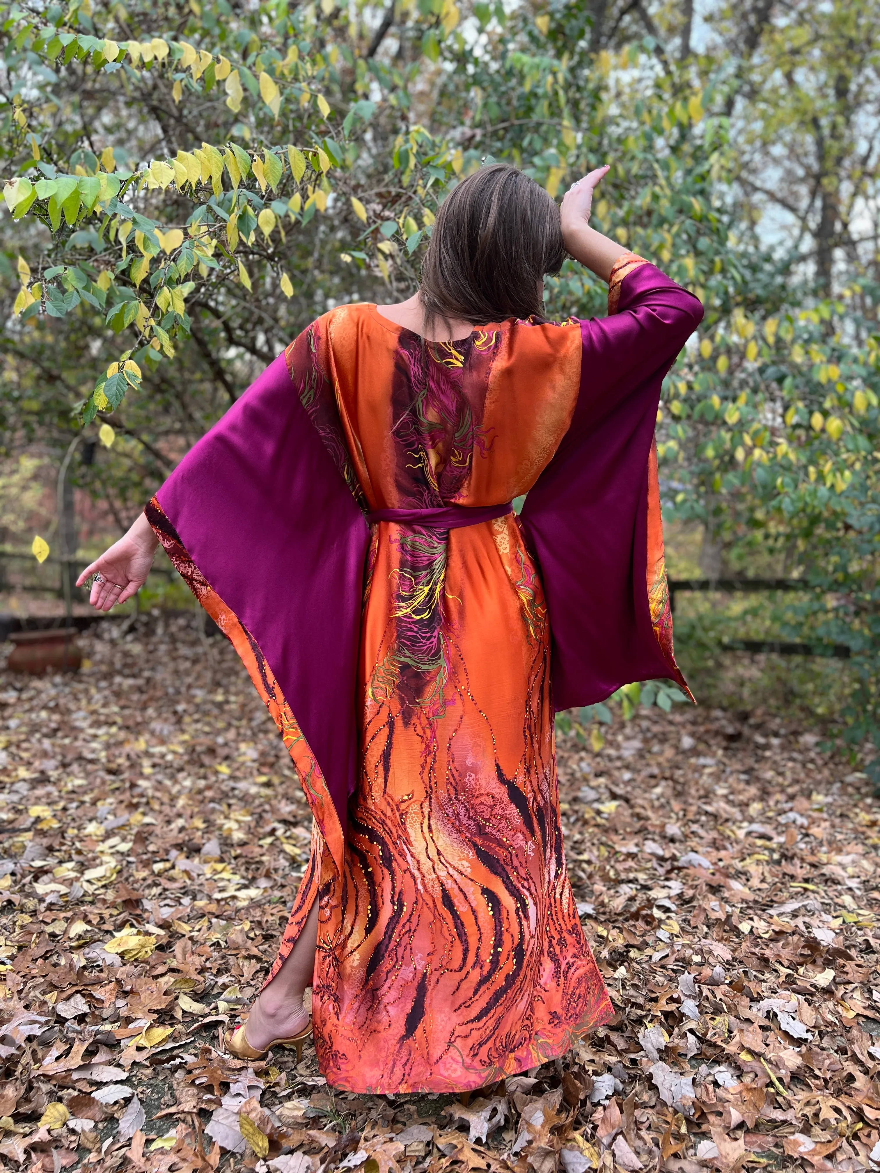 Vintage Hand Painted Silk Caftan