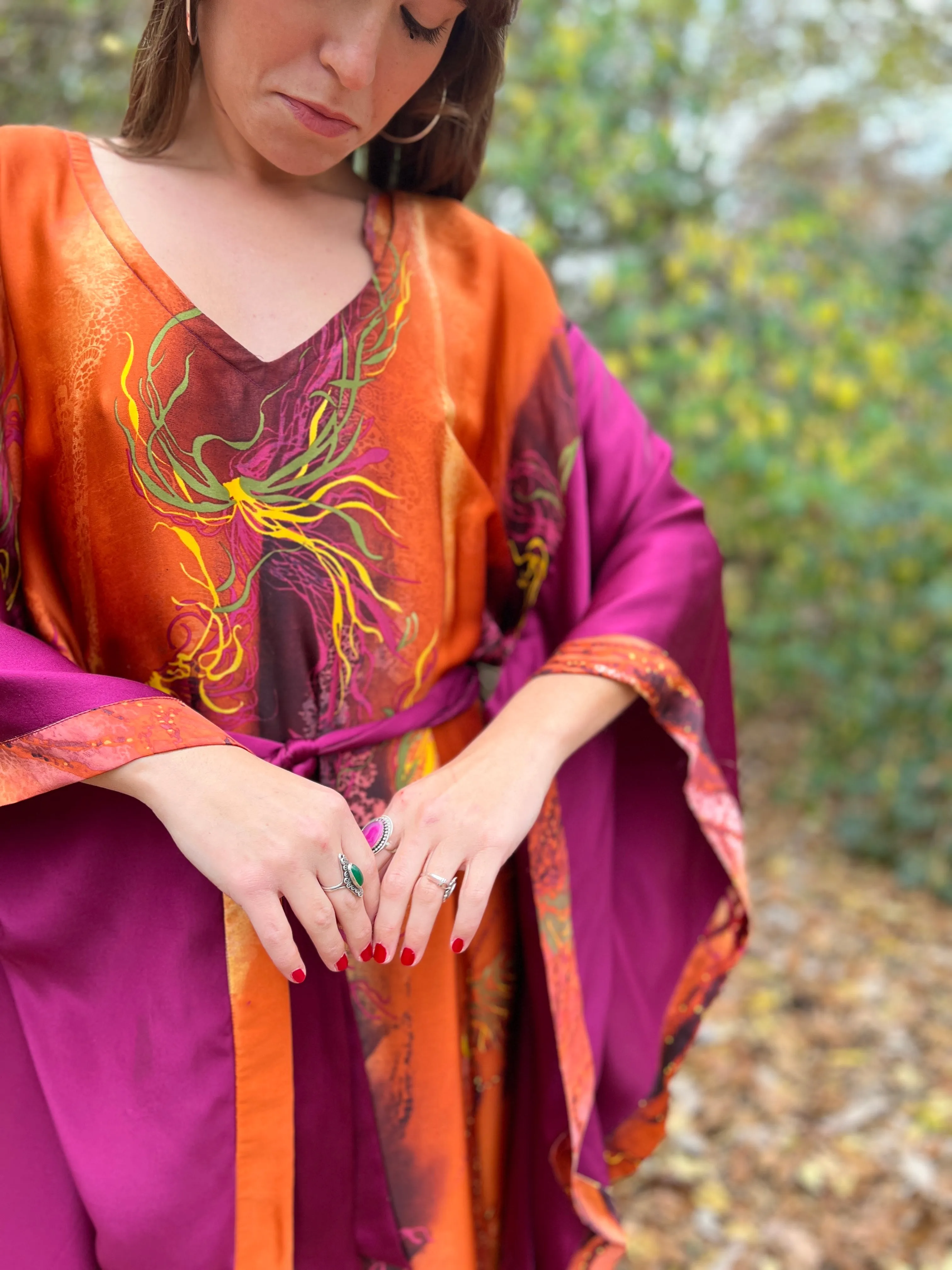 Vintage Hand Painted Silk Caftan