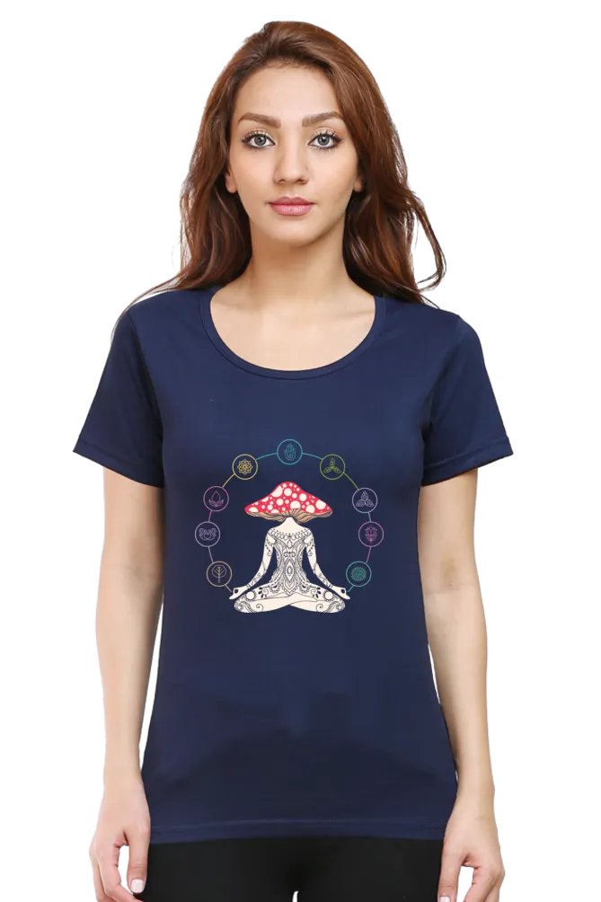 Women Round Neck Half Sleeves Classic T-Shirt - Magic Yoga Meditation